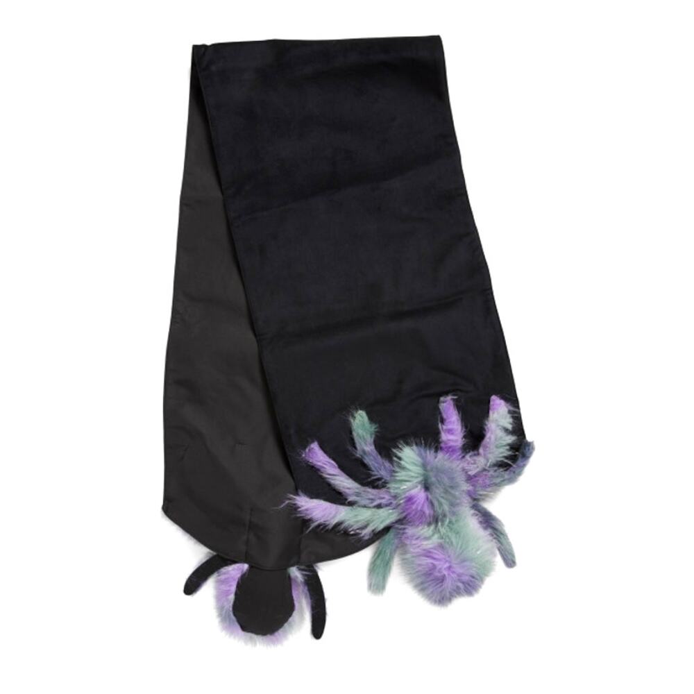 Cynthia Rowley Faux Fur Purple Spider Table Runner 14x72 Spooky Halloween Decor